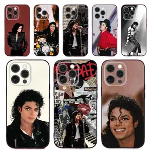 Michael Jackson-themed liquid silicone phone case, compatible with iPhone 17, 16, 15, 14, 13, and 12. Made of black soft silicone.