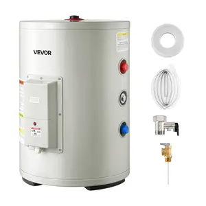 【Summervibes】VEVOR 12 Gallon Electric Tank Water Heater, 1600W Point-of-Use Hot Water Heater with LED Display, Knob Control, Side Outlet, 120V Storage Design with T&P Valve for Small Apartments & Studios, Gray