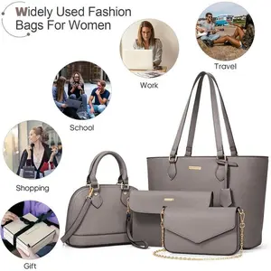 Women 4Pcs Casual Handbag Set Tote Shoulder Crossbody Bags Reinforced Durable Back to School Gift Girls Gym Travel