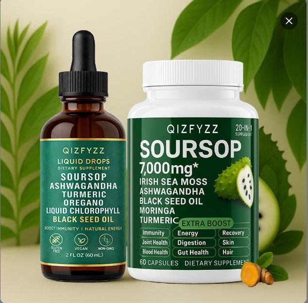 QIZFYZZ 10-in-1 Soursop Bitterness Drops & 20-in-1 Seaweed Capsules Moringa Turmeric Black Seed Ashwagandha Vegan Non-GMO Super Blend