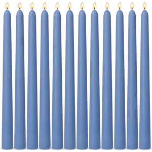 12-Pack Dusty-Blue Taper Candles, 10 Inch Unscented Dripless Candlesticks, Long-Lasting 7-8 Hours Burn Time, Perfect for Home Décor Dinner Party Meditation