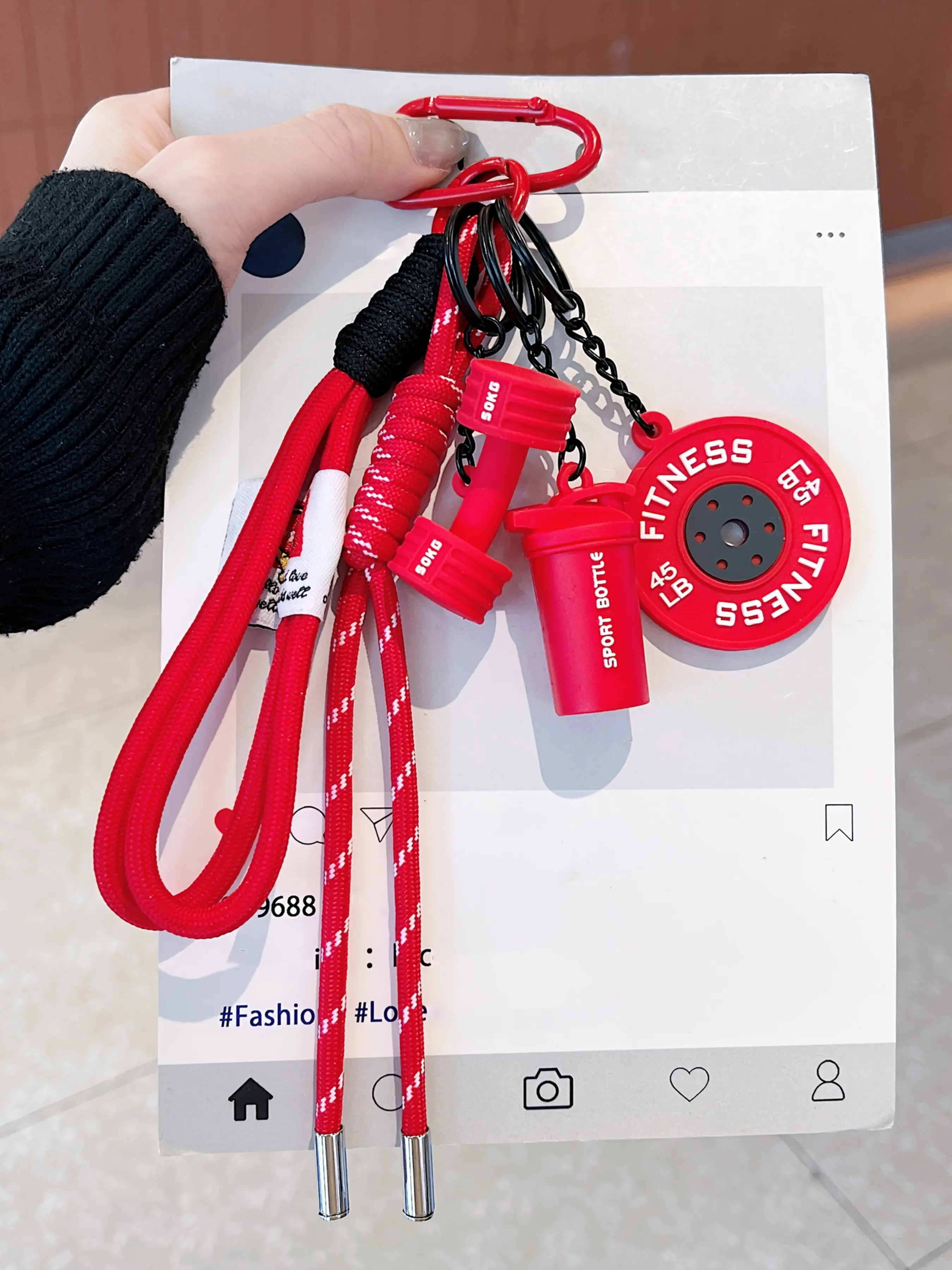 Sporty Barbell and Dumbbell Weight Plate Keychain For Bags, Gym Bag Charms, Dumbbell Keyring, Woven Braided Rope Lanyard, Purse Ornaments for Fitness Enthusiasts and Gifting