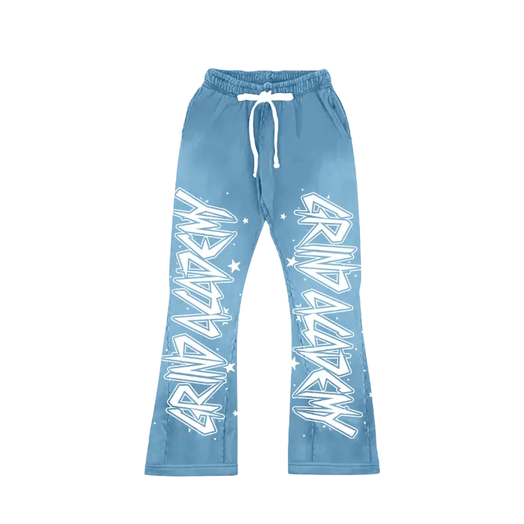Grind Academy Flare Bottom SweatPants SKY BLUE Menswear Trouser Streetwear