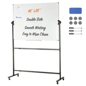 VEVOR Rolling Whiteboard, 48x32 inch Double-Sided Magnetic Mobile Whiteboard, 360 Reversible Adjustable Height Dry Erase Board with Wheels Movable Tray for Office SchoolVEVOR Super Brand Day