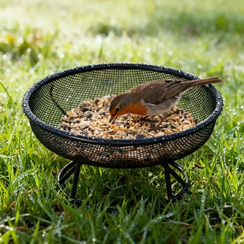 [AURA & ISLE] 2026 New Underground Metal Mesh Bird Feeder with Platform Tray, Multi-Functional Pet Feeding Station for Wild Birds and Squirrels