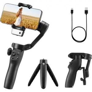 VEVOR Gimbal Stabilizer for Smartphone, 3-Axis Stabilization, AI-Powered Phone Gimbal for Android iPhone with Fill Light, Tripod, Auto Tracking, Portable Foldable Phone Stabilizer for Video Recording