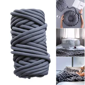 Chunky Knitting Yarn, Super Thick Soft Cotton Roving for Arm Knitting, Hand Weaving Blanket Scarves, DIY Craft Giant Rope Yarn, Dark Grey