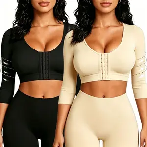 Women's Plus Size Front Closure Arm Shaper Bra with Compression Sleeves Upper Arm Faja Toning Bodyshaper