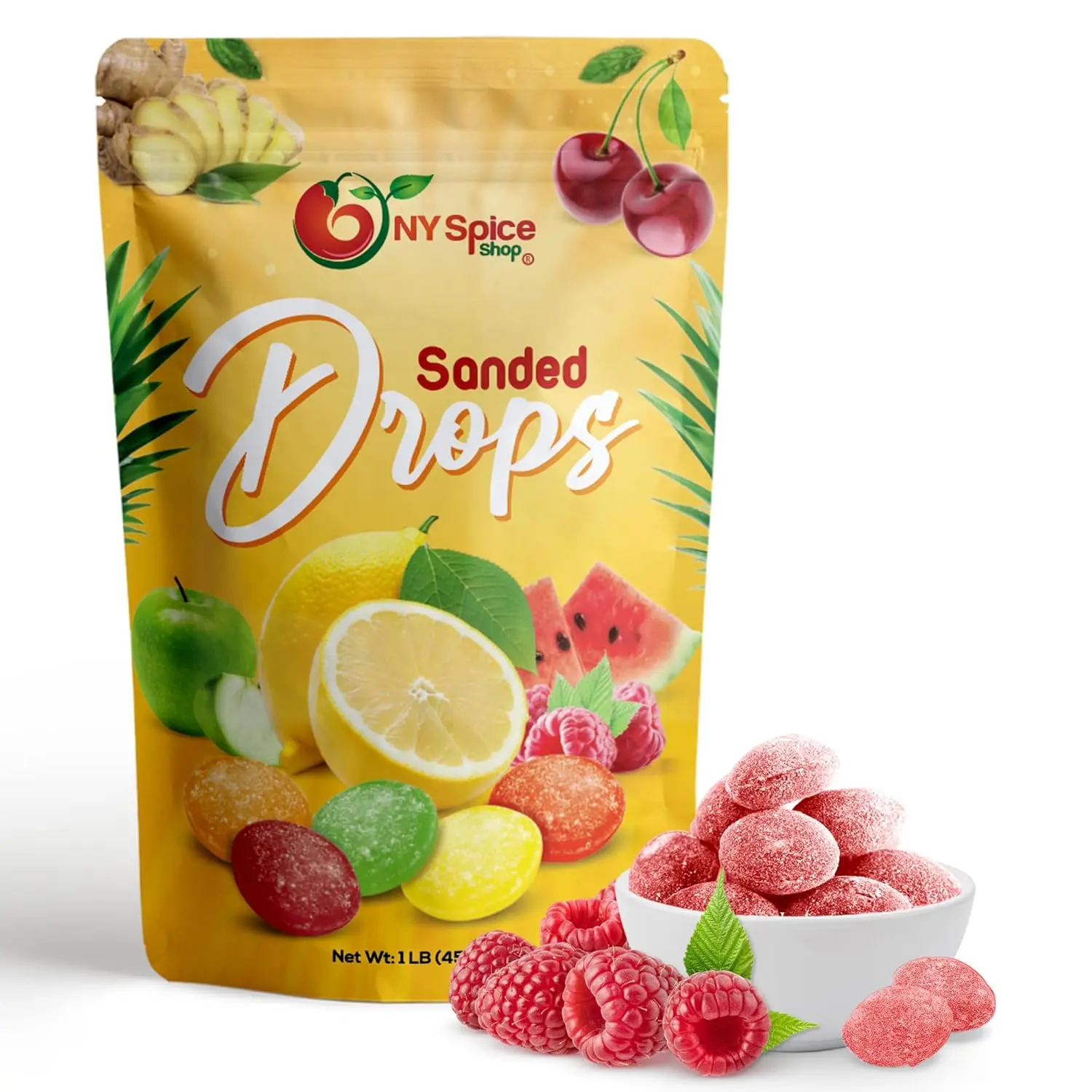 NY SPICE SHOP Red Raspberry Sanded Candy Drops -  Old Fashioned Sanded Drops - Fresh Delicious Bulk Candy - Sanded Hard Candy Sugar Snack Sweet Bonbon