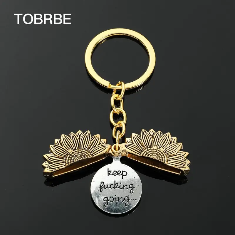 Sunflower Keep Fucking Going Keychain - Motivational Gift for Women, Men, Birthday, Christmas, Girlfriend, Students, Graduation - Keep Fucking Going Keychain