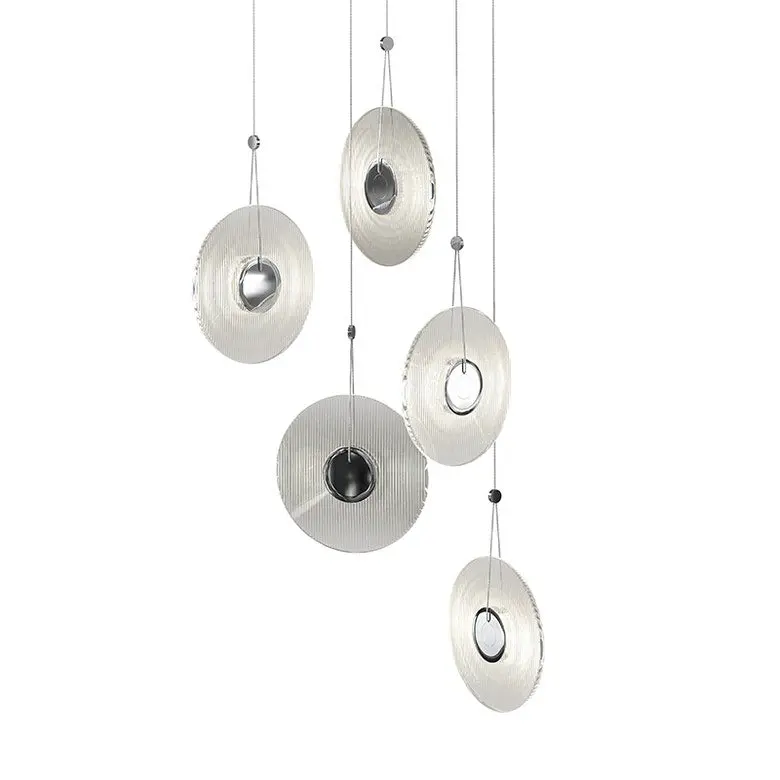 Meclisse 5-Light LED Chandelier with Ribbed Glass Disc and Rotating Design for Dazzling Illumination