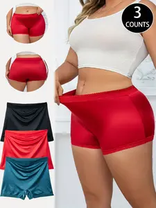 Women's Plus Size Lace Waistband Panties, Elegant Chic Comfortable Smooth Breathable Oilcloth Fabric, High Elasticity, Fitted, All-Season Wear, High Waisted Underwear, High Rise Panties