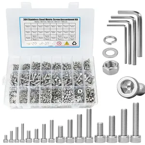 3364 count Machine Screw Assortment Kit, M2 M3 M4 M5 Metric  and Nuts Kit with Lock Washers & Flat Washers, 304 Stainless Steel Hex Socket  Cap Screws Set with Allen Wrench