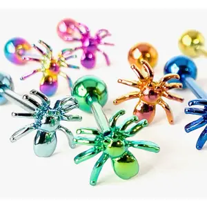 1pc Spider Design Tongue Ring Titanium Anodized 14g Tounge Barbell Body Jewelry