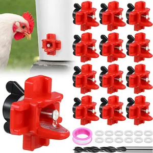12 Pcs Horizontal Chicken Waterer Nipples with Drill Bit, Leakproof Chicken Water Nipple, Durable ABS Plastic & Stainless Steel Poultry Watering Nipples for Coop Outdoor Use (Red)
