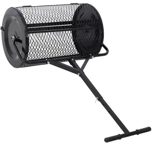 Peat Moss Spreader 24inch,Compost Spreader Metal Mesh,T shaped Handle for planting seeding,Lawn and Garden Care Manure Spreaders Roller,heavy duty balck tool kit set