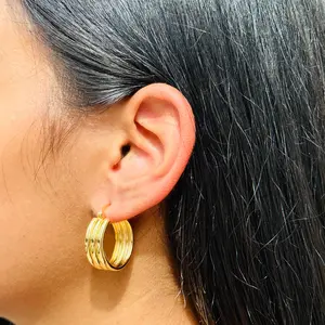 18K Gold Triple Band Hoop Earrings – Bold Modern Gold Hoops for Women