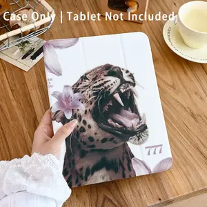 1PC Leopard Floral Pattern Tablet Case, Auto Wake/Sleep Y-Shaped Trifold Stand Protective Shell With Pencil Holder, Compatible With iPad Pro 11"/Air 11"/13" M3/10th/9th/8th/7th Gen/Air 4/5/10.9"/10.2"/9.7"