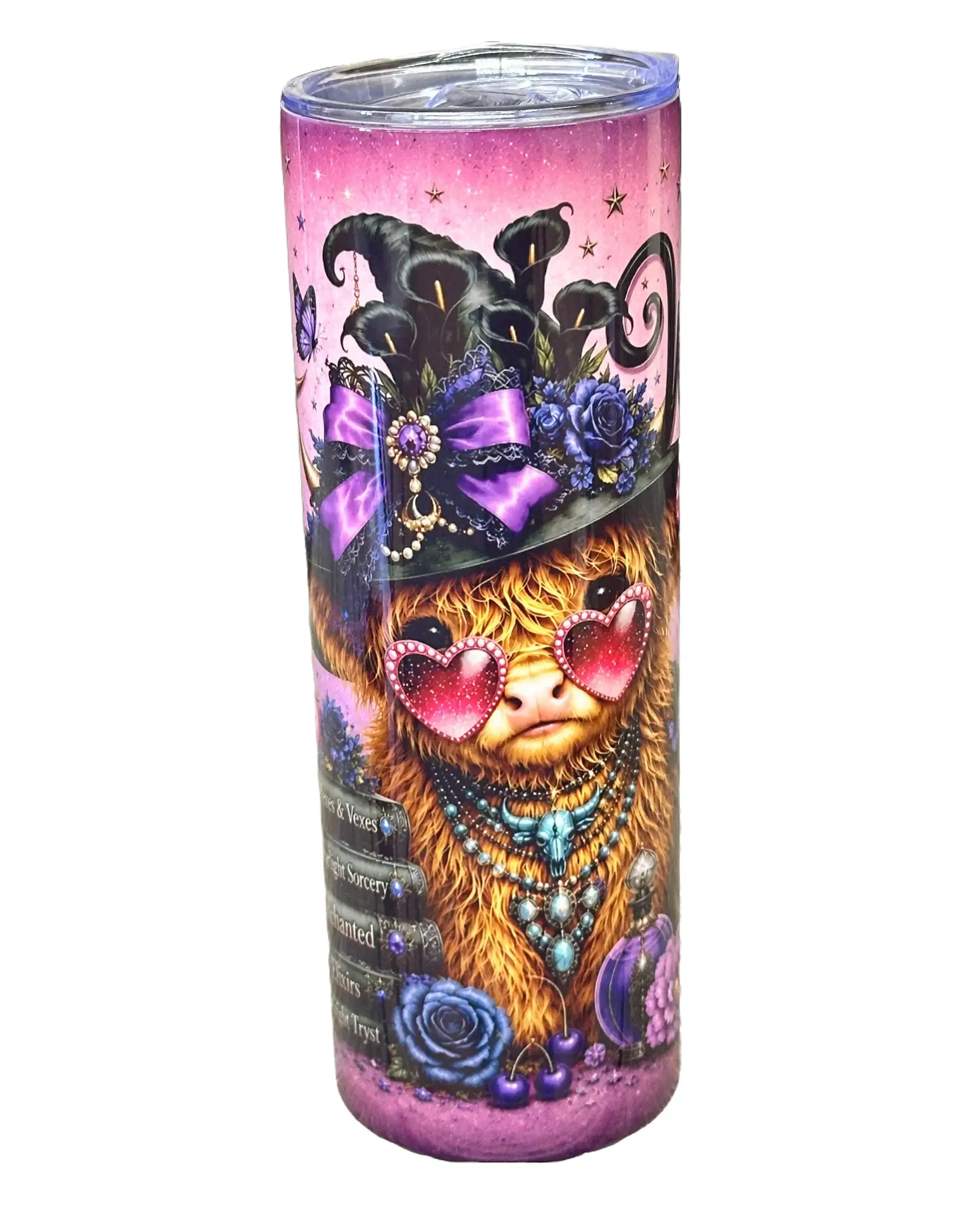 Witch Please Highland Cow - 20oz oz 20 oz. 20oz. Skinny Sublimation Tumbler - Amy's Tumbler Junkies - Your Favorite Tumbler Shop!
