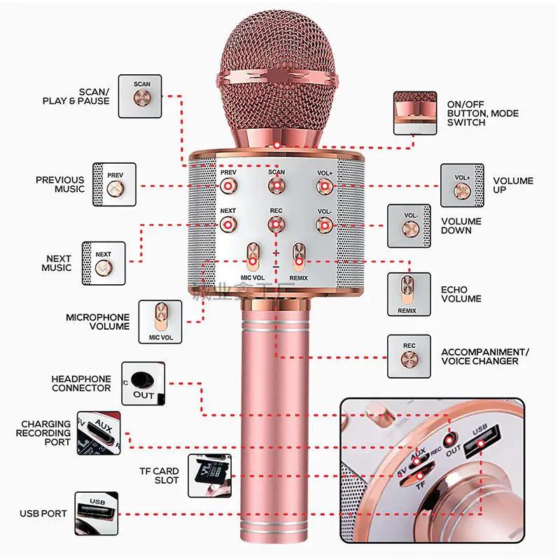 Karaoke Microphone for Kids & Adults  Bluetooth Singing Mic Echo Effect, Built-in Speaker Portable for Party Travel Gifts