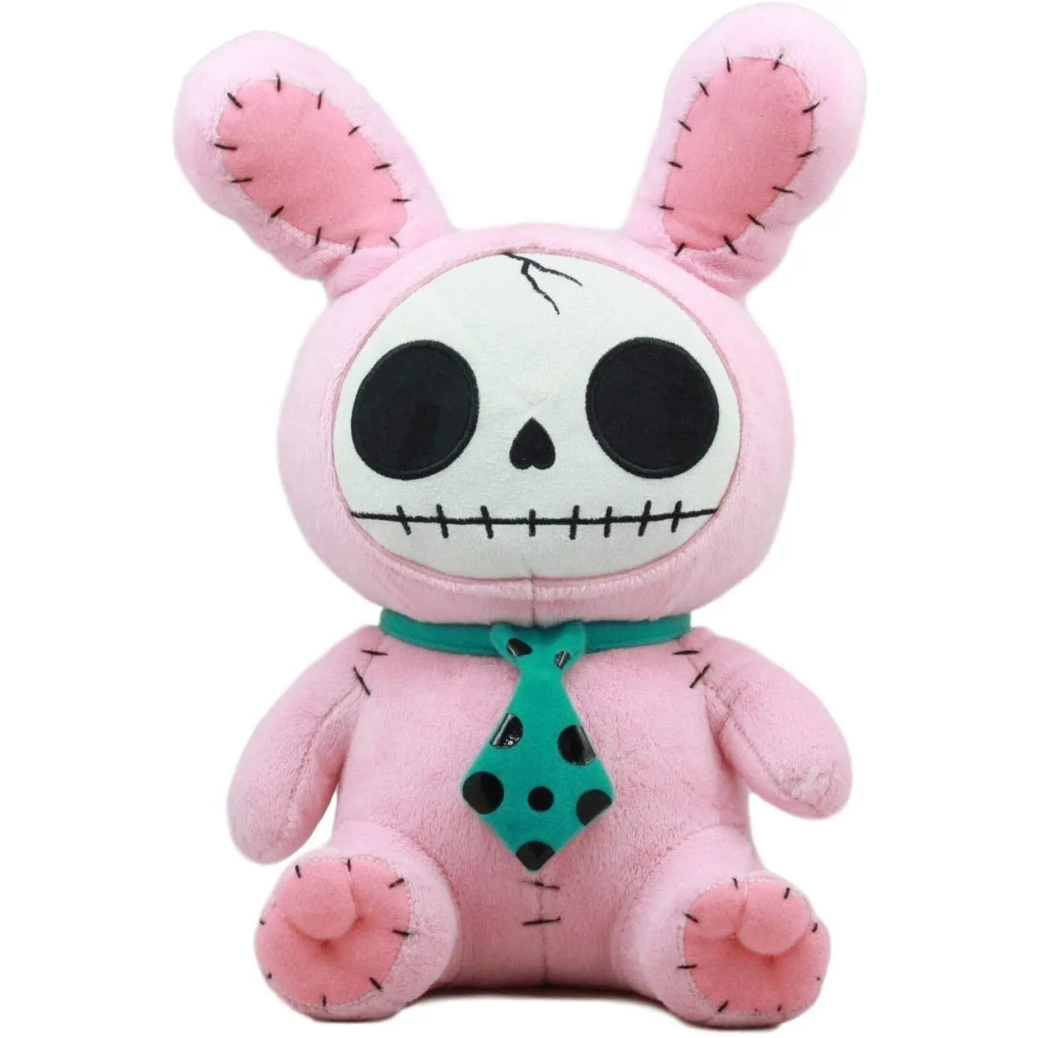 Furrybones 12 In Skeleton Bunny Plush Toy, Larger Furry Bones Design, Pink Color, Green Polka Dots Tie, Plush Softness Home Decor Figurine