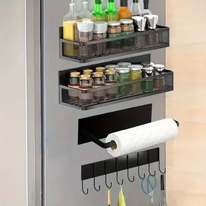 1/3/4PCS Magnetic Floating Shelf for Refrigerator, Strong Magnetic Kitchen Organizer with Hooks, Fridge Storage Shelf, Dorm Essentials