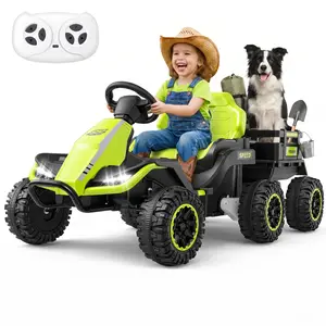 Hikole 24V Ride on Tractor for Kids, w/Parent Remote Control, 6-Wheeler UTV Electric Tractors with Trailer, 2-in-1 Design, High/Slow Speed, Gift for Boys&Girls - Electric Ride-on Vehicle, Power Wheel Tractor, Outdoor Backyard Adventure, Birthday Surprise