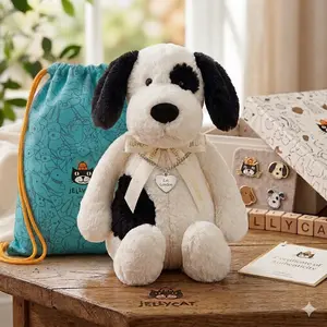 [The Original] [Trending Soft Spotty Dog] Jellycat [Official Bashful Puppy Complete Gift Set with Premium Box & Free Tote Bag]