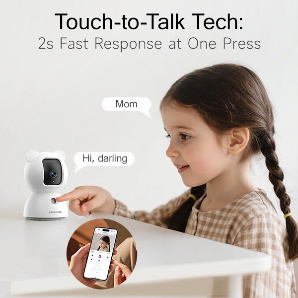 CINMOORE 2.5K Pet/Baby Indoor Security Camera, No Subscription, Person & Pet Detection, PTZ WiFi Baby & Pet Monitor, Full Duplex Two-Way Audio, Color Night Vision, SD Card Local Storage