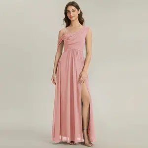 Ever-Pretty 2026 New 's day dresses Asymmetrical Neck Sleeveless Chiffon Bridesmaid Dress - Floor-Length Gown with Slit for Wedding 02663