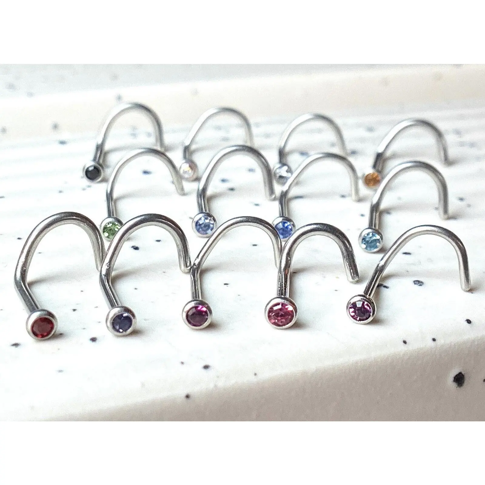 1pc Surgical Steel Nose Screw Ring w/ 2mm Press-Fit Gem Ball - choose color