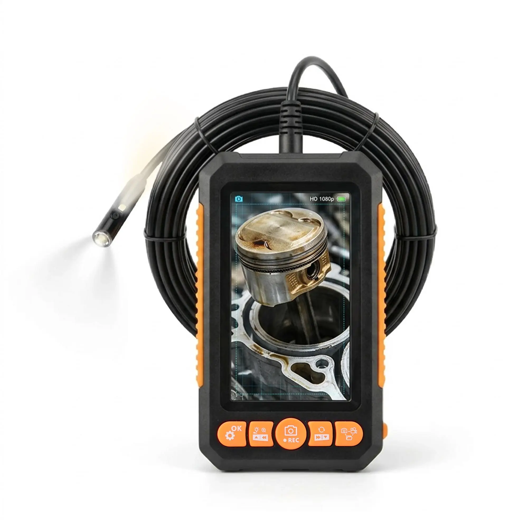 Industrial Endoscope Inspection Tool - 8mm Dual Lens, 720P Video Borescope, 4.3" Screen, 16.5FT Semi-Rigid Cable, IP67 Waterproof Snake Cam with Lights, Mechanic Aid for Automotive, Plumbing