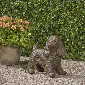 JOSIE  DOG  CAST  SONE  GARDEN  STATUE ,  Outdoor  Cocker  Spaniel  Dog  Garden  Statue ,  Brown  Finish ,  No  Assembly  Required