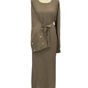 Laboni Abaya - Cute Designs on Sleeves, Lightweight Fabric, Perfect for Summer, Includes Belt.