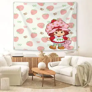 Strawberry Shortcake Cartoon Print Tapestry, Girl Heart Pink Series Tapestry, Enhancing Room Atmosphere, Unique Wall Art In The Living Room And Bedroom, Soft And Durable, Suitable For Children And Adults' Daily Holiday Birthday Gifts, Bedroom Decorations