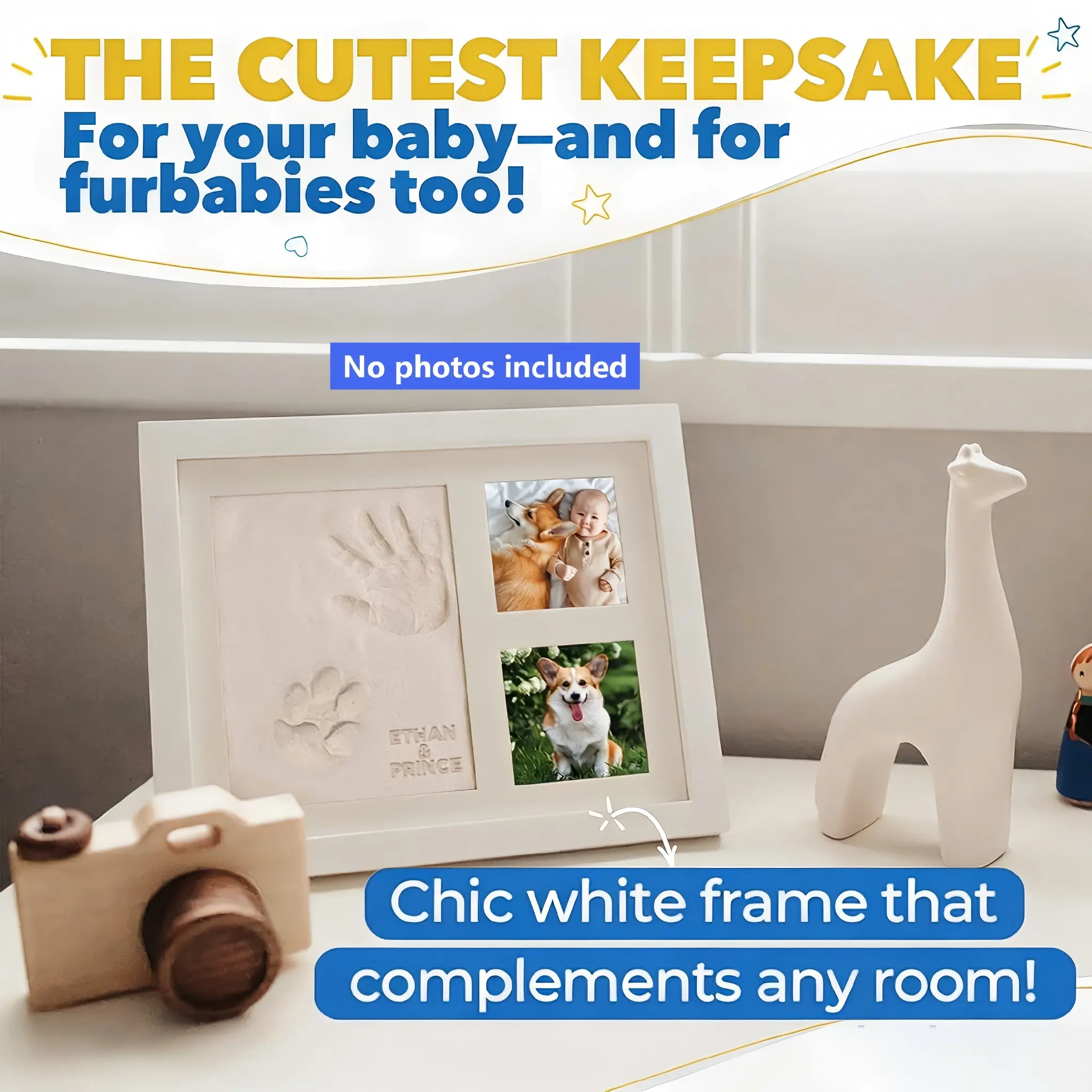 DIY Memorial Frame Set, Baby Handprint & Pet Paw Print Frames, Newborn & Pet Memorabilia, No-Bake Clay Kit, Preserve Precious Moments, Gift