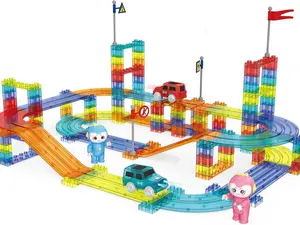 UNIQUE KIDS Race Car Track Building Block Educational Toy Set | Magnetic Tiles Magnet Playset | STEM Learning Construction Kit | Hand-Eye Coordination | Brain Development | 154 PCS