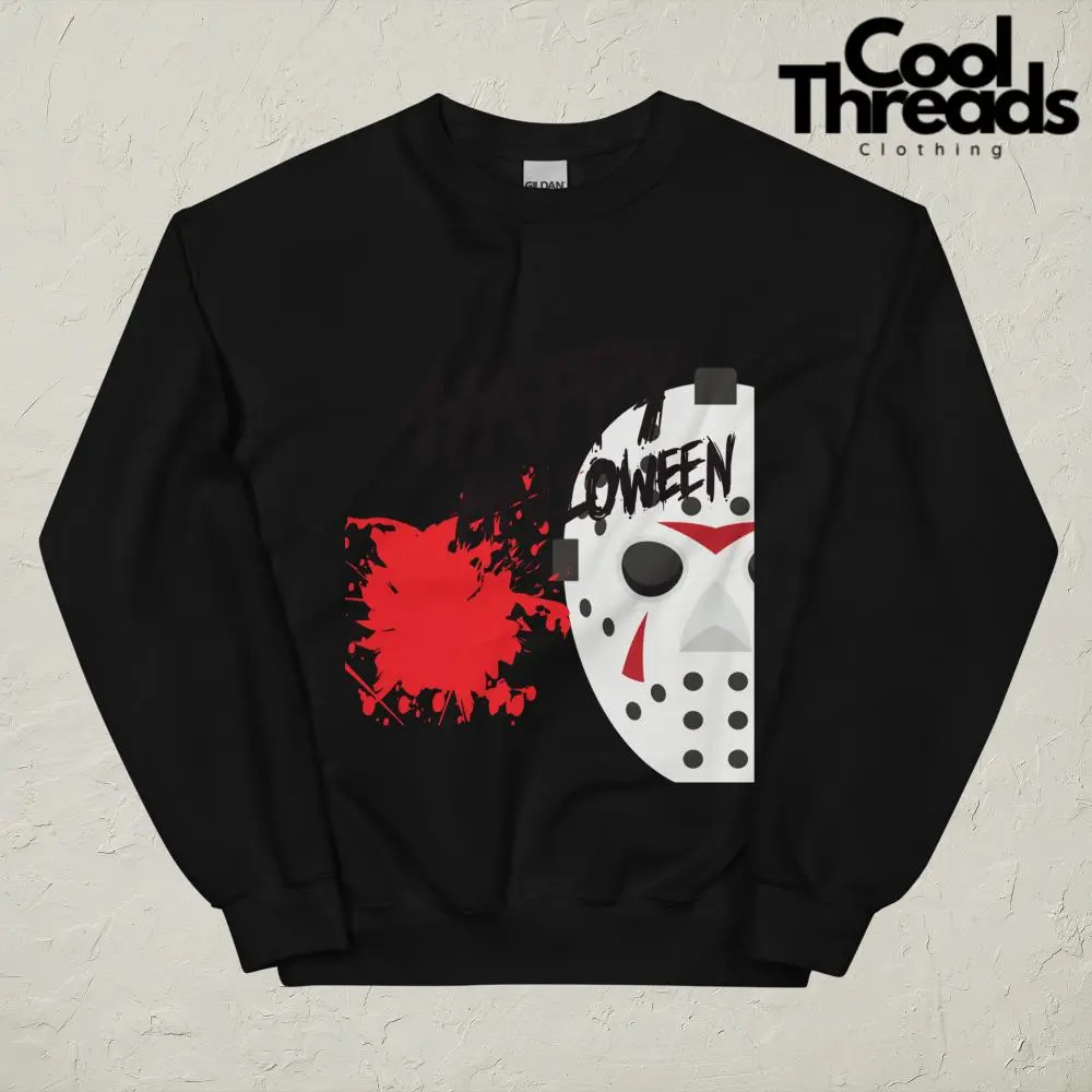 CoolThreads Halloween Jason Mask & Blood Splatter  Unisex Sweatshirt