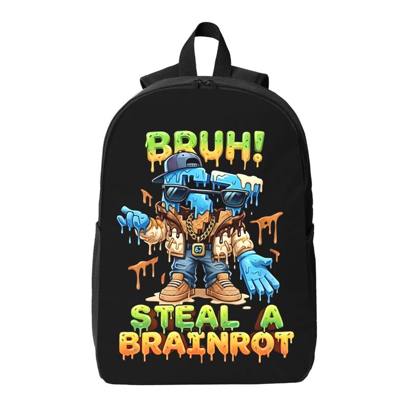 Graffiti 'Bruh! Steal A Brainrot' 67 Print Backpack, Starry Sky Pattern Casual Daypack for School & Travel