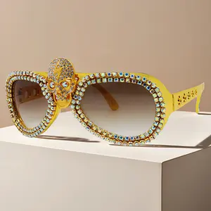 Gold Skull Punk Sunglasses For Men and  Women Vintage Disco Glasses 70s 80s for Halloween Costume Party, Unique Rockstar Accessories Unisex