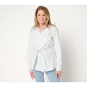 Martha Stewart Signature Woven Tie Front Collared Blouse