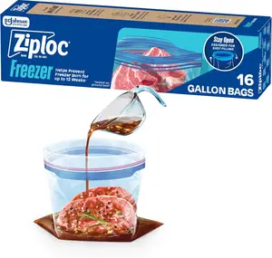 Ziploc Gallon Food Storage Freezer Bags, Stand-Up Bottom, Easy to Fill, 16 Count