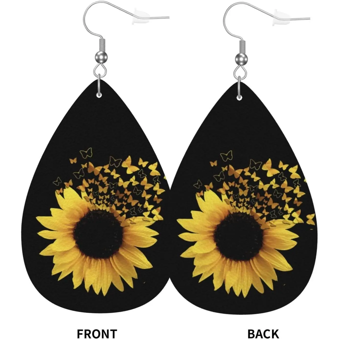 Yellow Sunflower Flower Earrings For Women Jewelry Lightweight Faux Leather Teardrop Drop Dangle Earrings