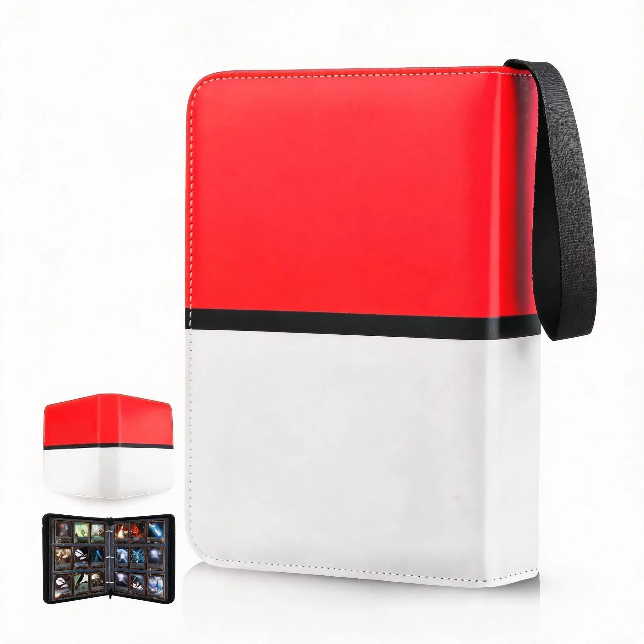 Card Binder 9 Pocket, 900 Pockets Extra Large Trading Card Binder with Zipper, PU Leather Waterproof Card Album Holder, 3-Ring Collectible Card Book for TCG, MTG, Game Cards，Red & White, 9 Grid, 50 Removable Sleeves