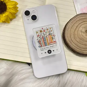 Just One More Chapter Music Player Phone Grip | Cute Wildflower Bookworm Griptok for iPhone & Android | Aesthetic Cottagecore Books Stack Phone Stand Holder | Literary Tech Gift for Book Lovers