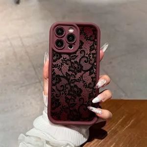 Phone Case - A Burgundy Lace Pattern, Vintage Elegance, French Softness, This Stylish TPU Phone Case with a Matte Finish Offers a Comfortable Grip And Effectively Protects Your Phone from Bumps And Drops. It Is Compatible with Various Iphone