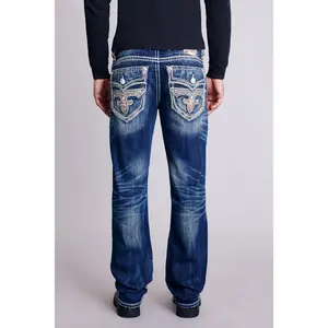 rr Men's Stretch Denim Tristan Straight Jeans - Menswear Bottoms with Embroidery, Leather Accents, Vintage Design and Functional Pockets