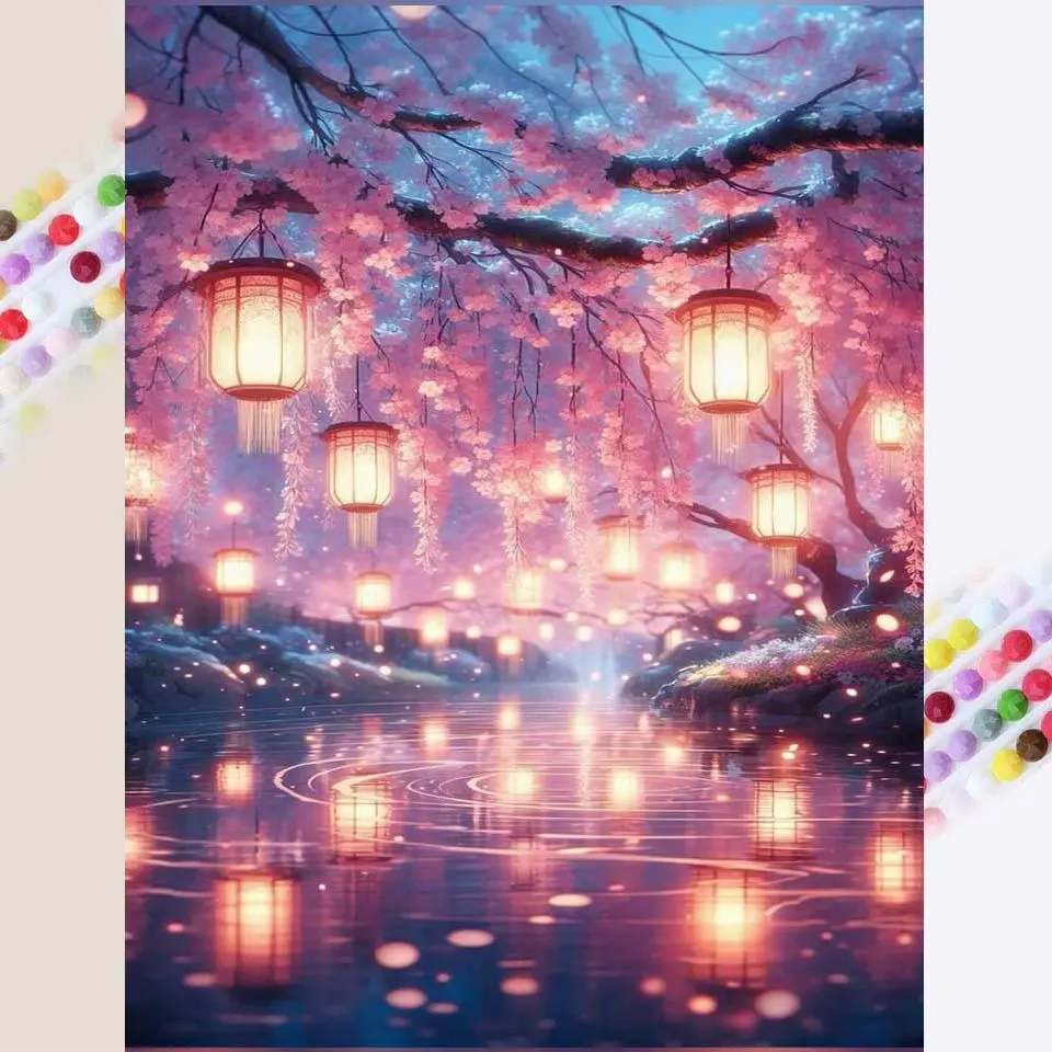 Cherry Blossom Tree Pattern DIY Diamond Arts Colorful Painting Kit without Frame, DIY 5D Diamond Arts Colorful Painting Kit, Wall Art Decor for Home, Diamond Painting Kits, Diy Craft Supplies