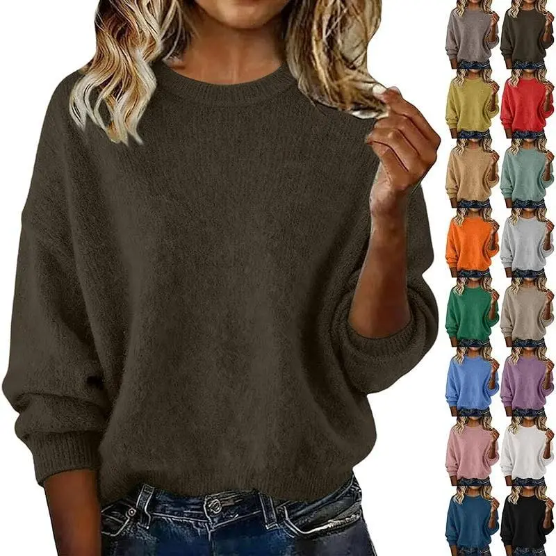 Cashmere Sweaters for Women Round Neck Wool Long Sleeve Pullover Tops Warm Lightweight Winter 2025 Cozy Knitted Sweater Minimalist Basic Black Crewneck Knitwear Womenswear Everyday Outfits Knitting Casual
