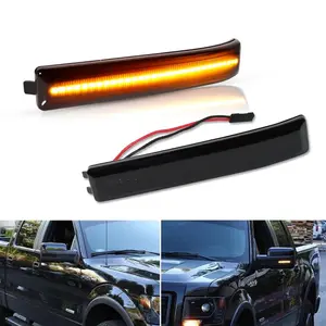 Smoked Lens Amber LED Side Mirror Marker Lights, Fits Ford F-150 2009-2014/Raptor SVT 2010-2014, 48 Super Bright LEDs, Direct Replace OEM Amber Reflectors, Blacked-Out Look Upgrade, Enhanced Visibility, Side Lamp, LED Car Lights, Truck Mirror Lights